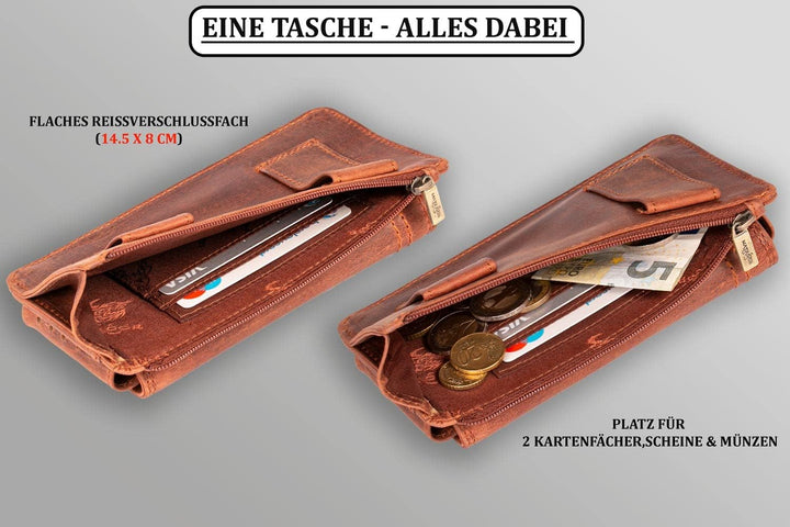 MATADOR Echt Leder Gürteltasche mit Klettverschluss und YKK Reissverschlussfach mit RFID Schutz für