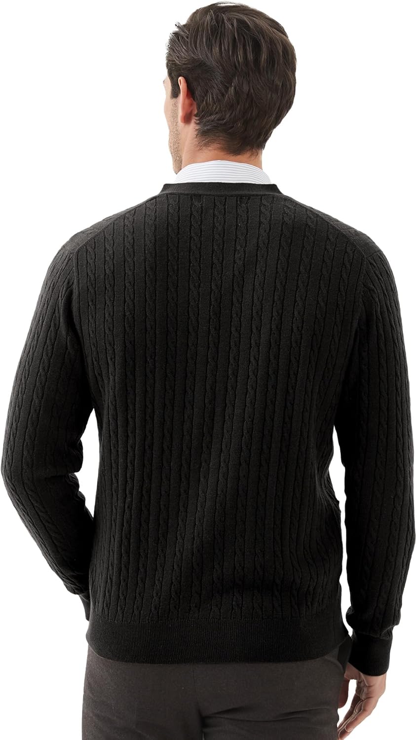 Kallspin Herren Strickjacke aus Wollmischung Zopfstrick Cardigan mit Knopfverschluss und Taschen M S