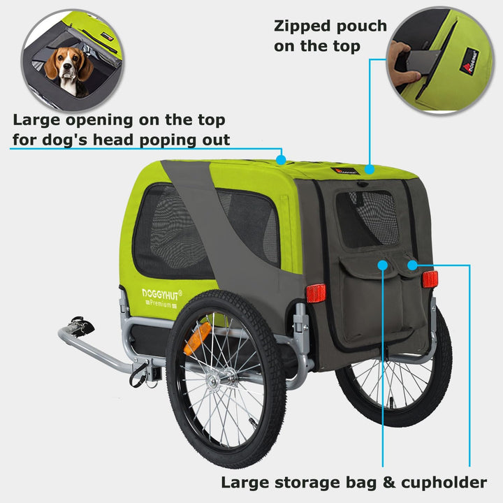 DOGGYHUT® Premium MEDIUM Fahrrad Hundeanhänger für Hunde bis 23 kg Fahrradanhänger Klappbar GRÜN, GR