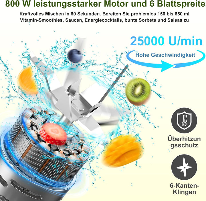 Rawhui Mixer Smoothie Maker to go, 2in1 Mini Mixer Küche zum Mahlen & Mixen, 800W Blender Elektrisch