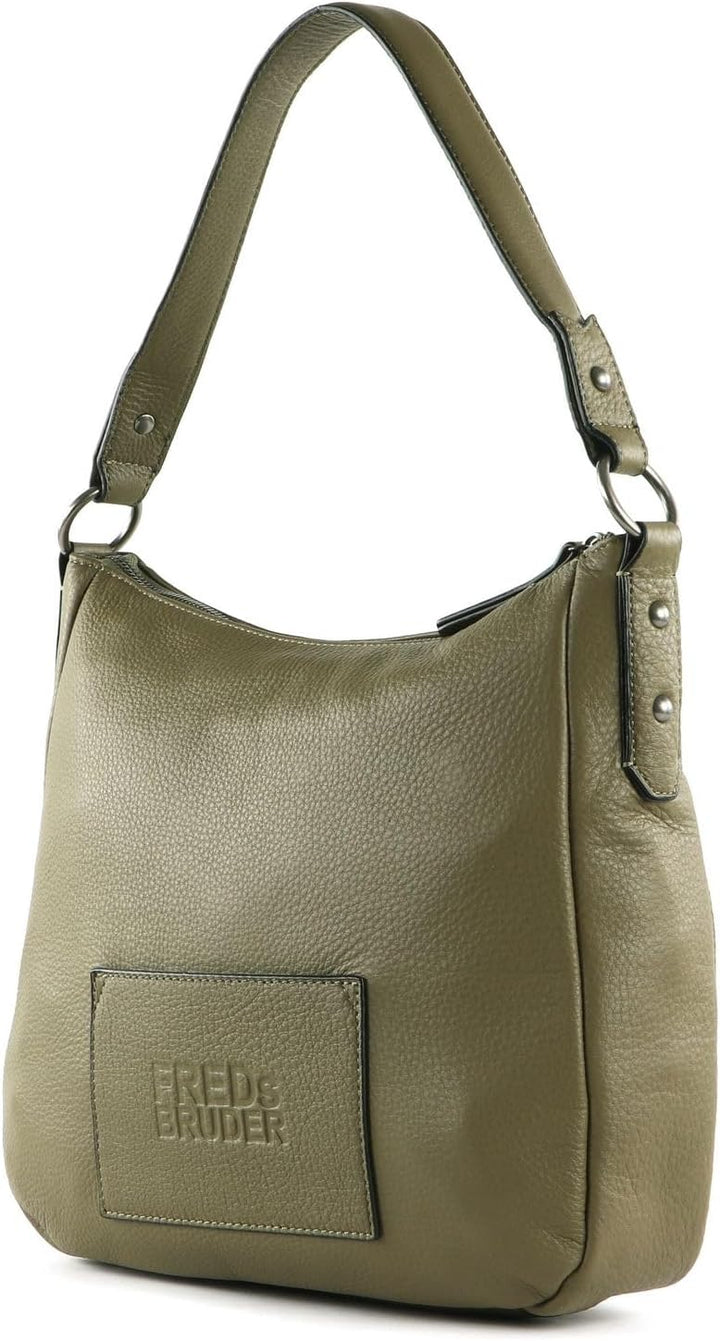 FREDsBRUDER Crilly Schultertasche Leder 28 cm Schwarz/Rot/Khaki/Dunkelgrün, Schwarz/Rot/Khaki/Dunkel