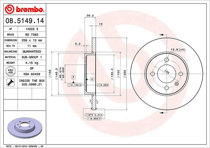 Brembo 08.5149.14 Bremsscheibe - Paar