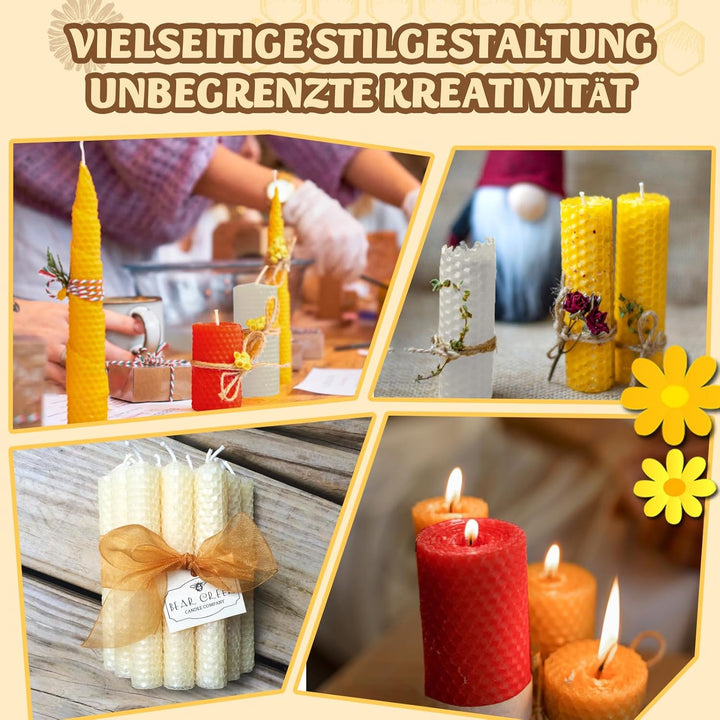 YOOHBERRYS Bienenwachsplatten fĂŒr Kerzen, 18PCS Rote Gelbe und Weisse Bienenwachsplatten, Wachsplatt