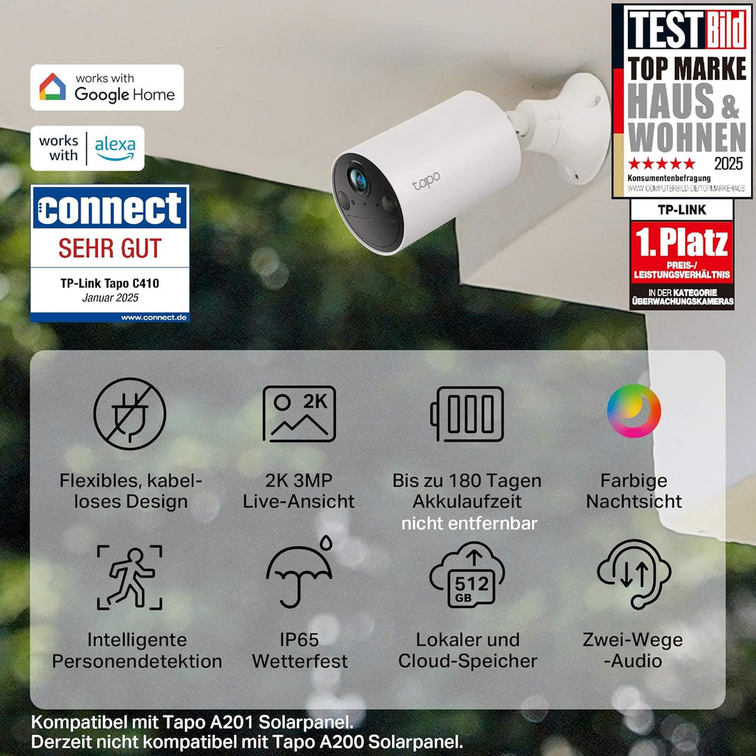 Tapo C410 Überwachungskamera Aussen Akku 2 Pack, 2K Auflösung, Farbnachtsicht, MicroSD-Speicher, 640