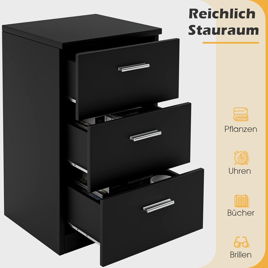 COSTWAY 2er Set Nachttisch mit 3 Schubladen, Nachtschrank für Boxspringbett, Nachtkommode, Nachtkons