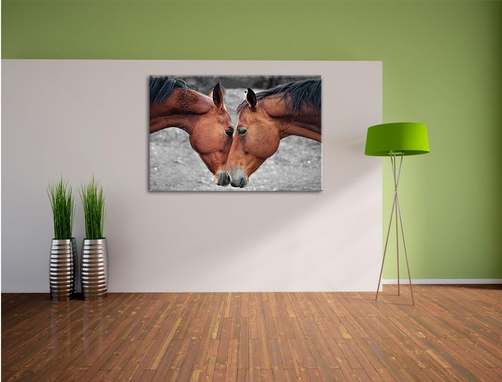 Pixxprint Zwei schmusende Pferde als Leinwandbild/Grösse: 100x70 / Wandbild/Kunstdruck/fertig bespan