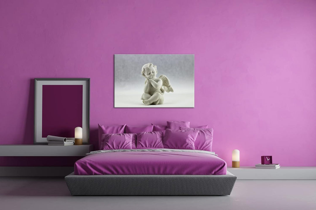 deyoli schöne Engelsfigur in weissem Raum im Format: 80x60 als Leinwandbild, Motiv fertig gerahmt au