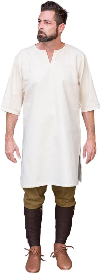 Elbenwald Mittelalter Untertunika Herren Dreiviertelarm Unterkleid Natur Baumwolle - XL, XL