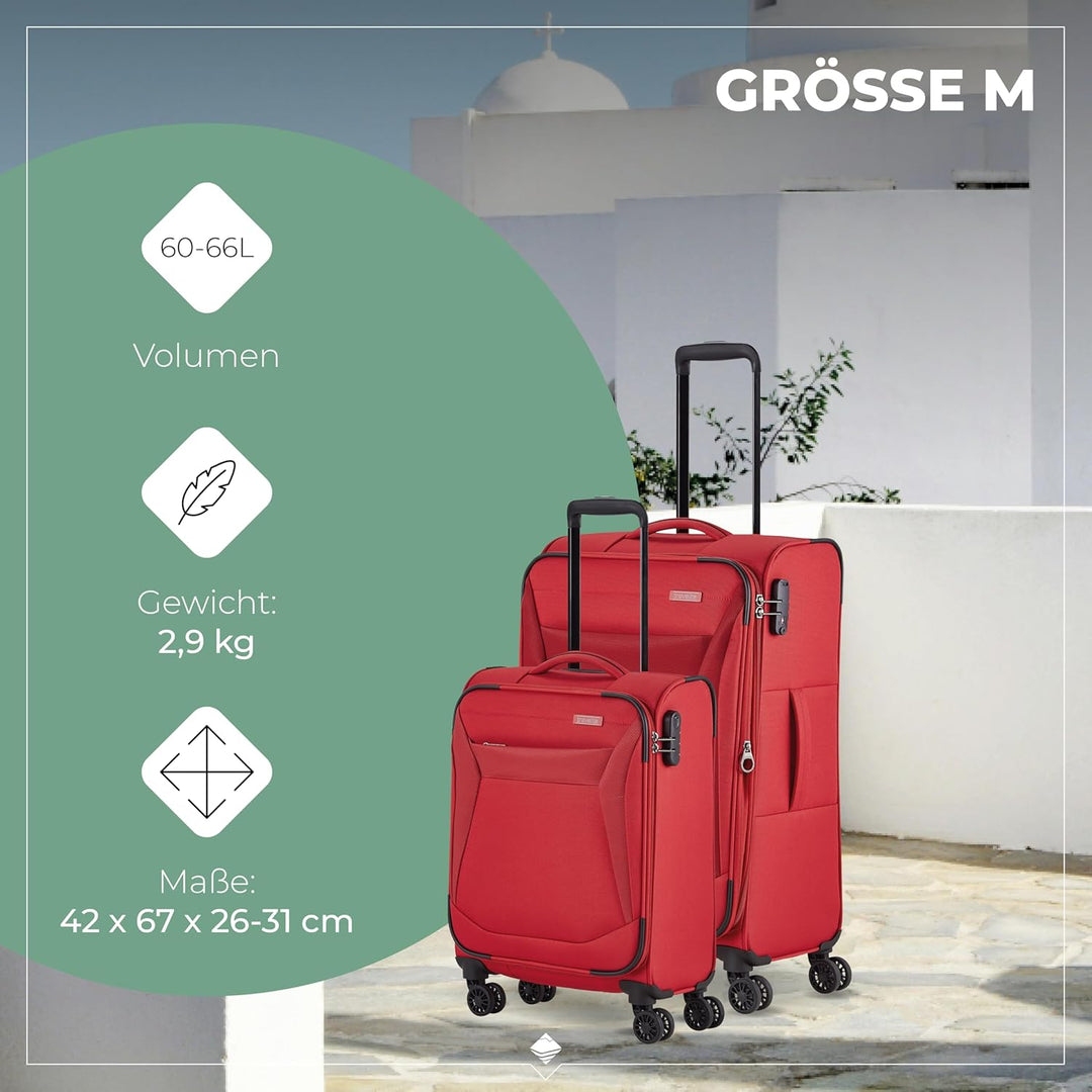 travelite 4-Rad Koffer Set Weichschale, Grössen L/M/S, Serie CHIOS Trolley Set in zeitloser Optik, H