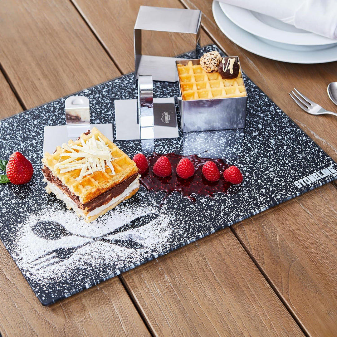 Stoneline Glas Schneidebrett, Schneidbretter Set 2-teilig, Stoneline Optik, hitzebeständig, Schneidb