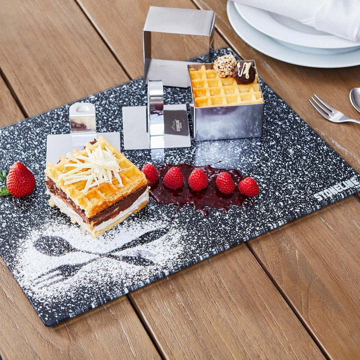 Stoneline Glas Schneidebrett, Schneidbretter Set 2-teilig, Stoneline Optik, hitzebeständig, Schneidb