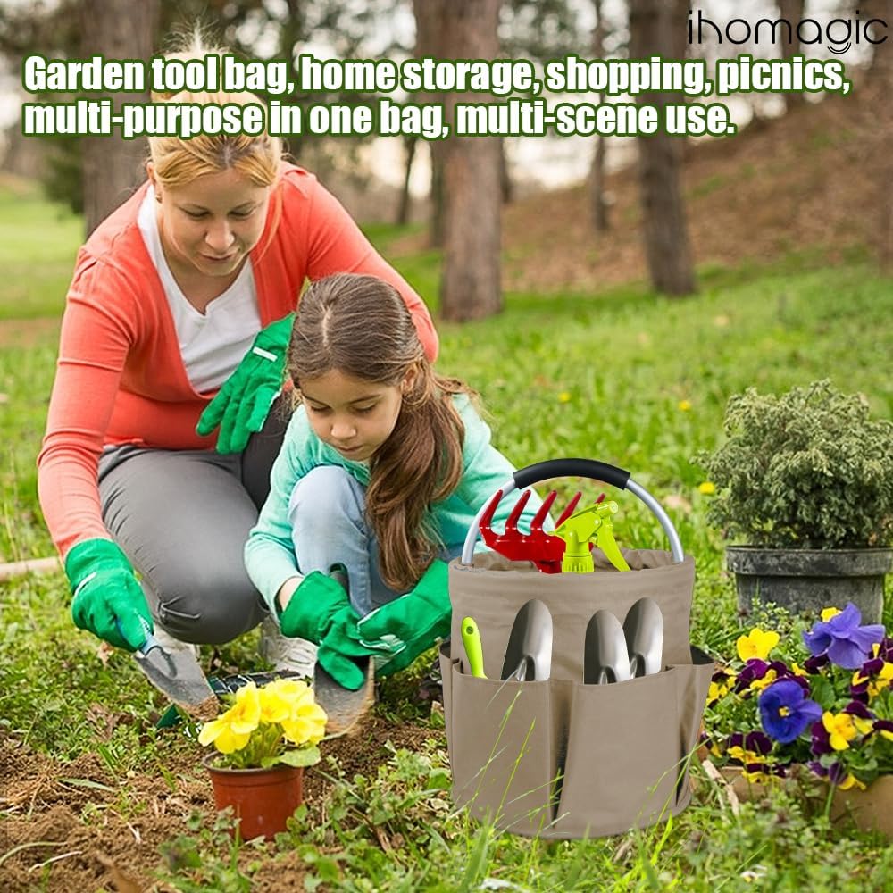 IHOMAGIC Freistehend Werkzeugkorb, Faltbare Aufbewahrungsbox, Gartenwerkzeuge Tasche, 1 Hauptfach mi