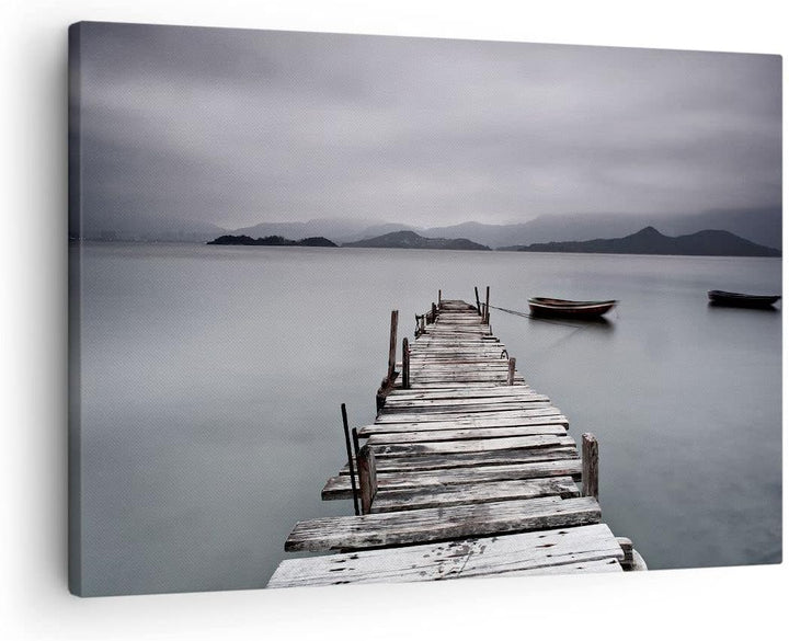 ARTTOR Bilder auf Leinwand Brücke See Leinwandbild mit Rahmen 70x50cm Wandbilder Dekoration Wohnzimm