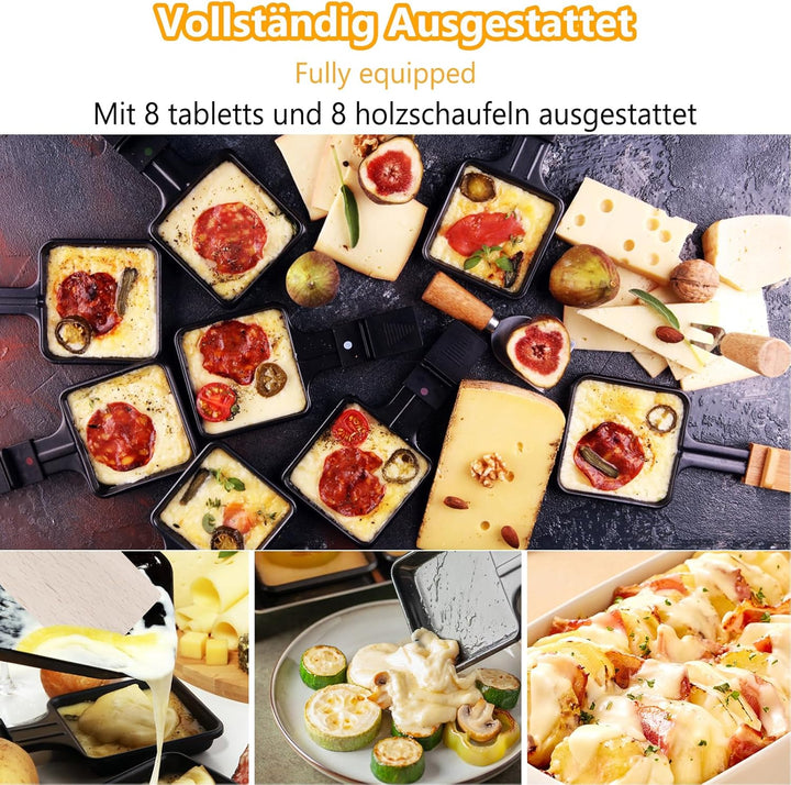 YARDIN Raclette Grill Grillplatte Tischgrill für 8 Personen, Steinplatte und Grillplatte Antihaftbes