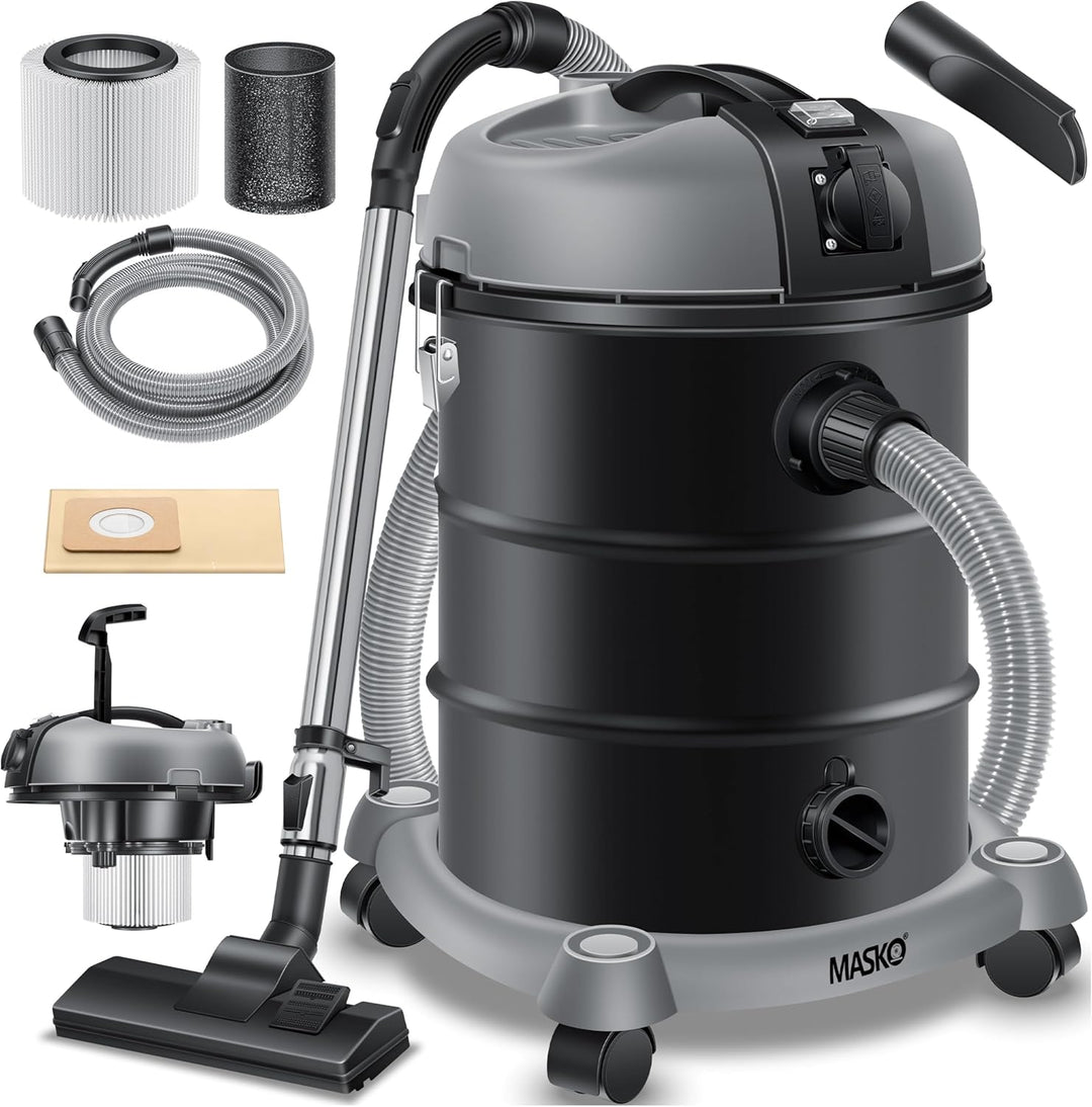 Masko® Industriestaubsauger Staubsauger Nass Trocken Sauger Edelstahl 2300W + Steckdose | Blasfunkti