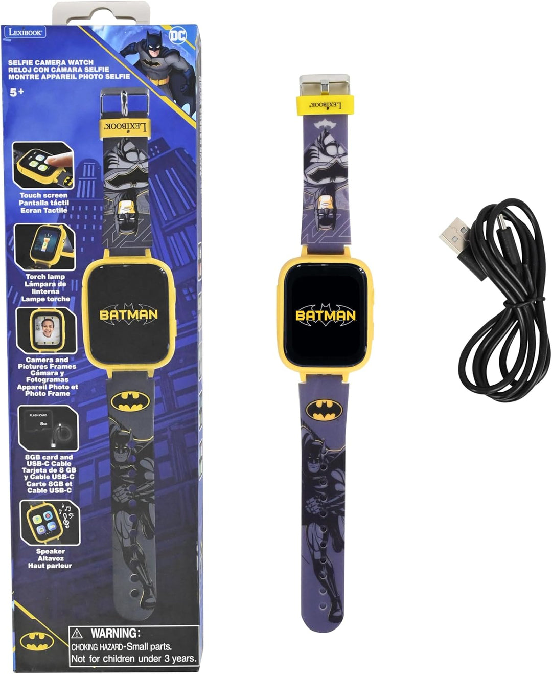 Lexibook, Batman, Selfie-Kamera-Uhr, HD-Touchscreen, 720p-Kamera, MP3-Player, integrierter Lautsprec