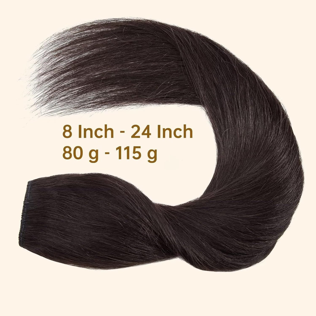 TESS Clip in Extensions Echthaar Schwarz 45 cm, Ein Stück Clip in Echthaar Haarverlängerung 5 Clips