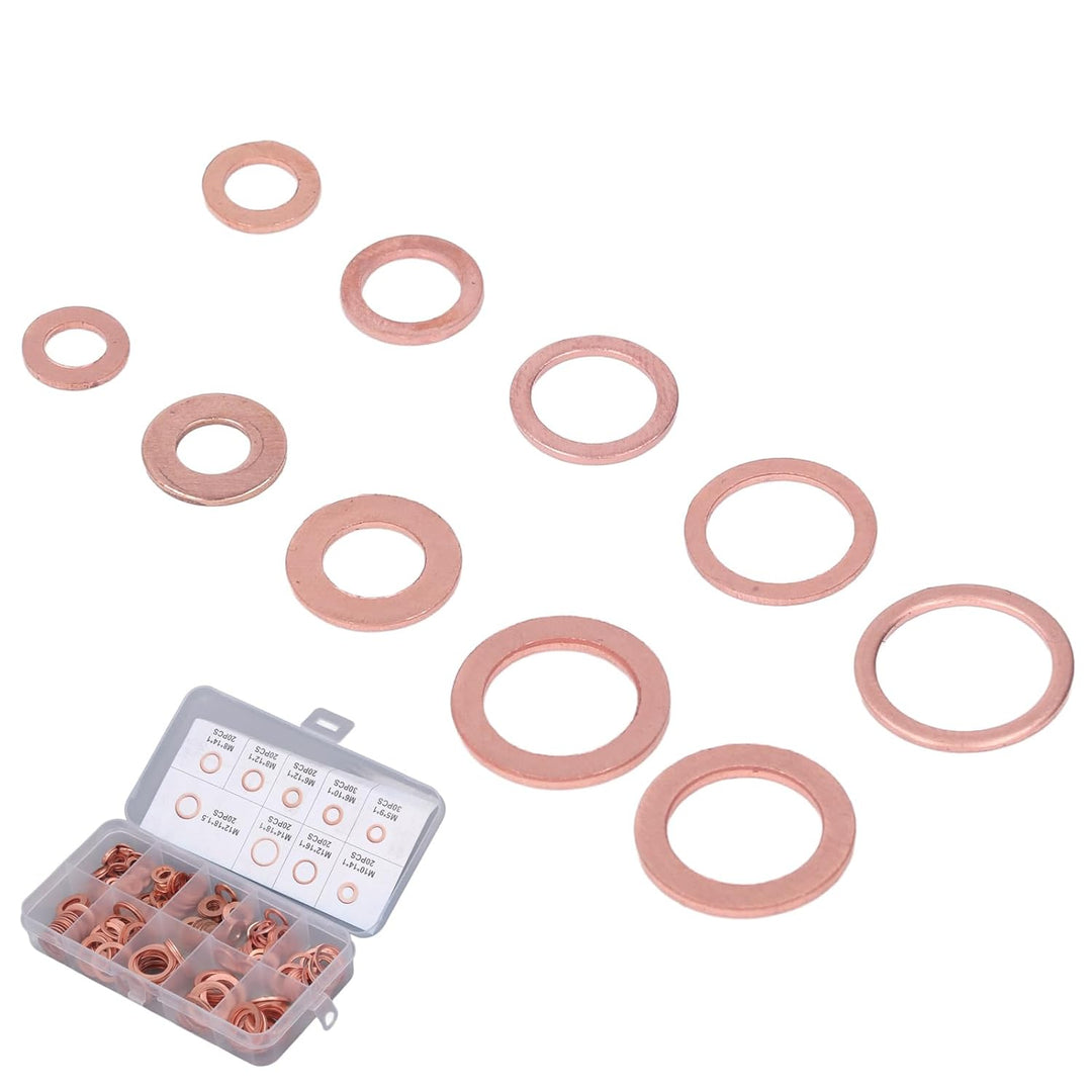 200 Stück Ölablassschrauben-Dichtung aus Rotem Kupfer, 9 Arten Dichtungsscheiben-Set mit Wärmebehand