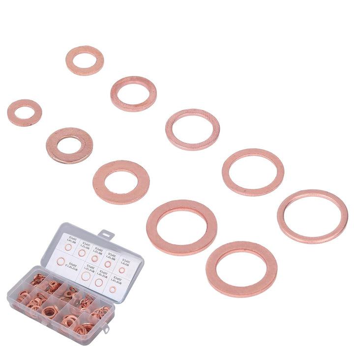 200 Stück Ölablassschrauben-Dichtung aus Rotem Kupfer, 9 Arten Dichtungsscheiben-Set mit Wärmebehand