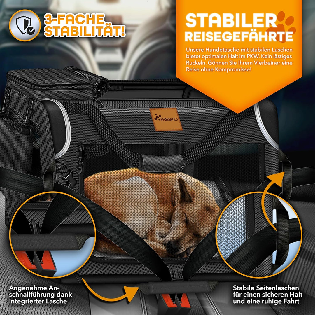 TRESKOยฎ Hundebox faltbar inkl. Leckmatte und Spatel M 61x42x42cm | Transportbox fรผr Hunde und Katzen