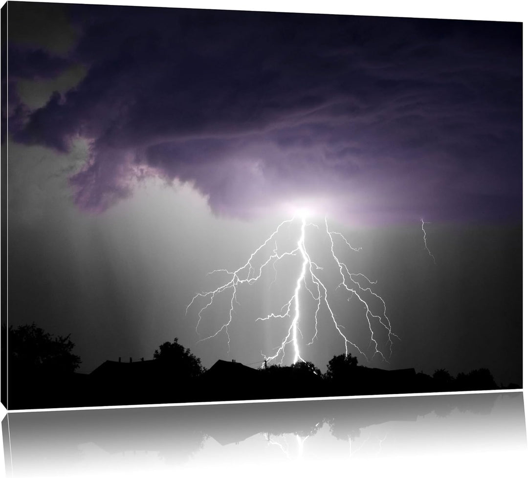 Gewitter über Häusern schwarz/weiss Format: 100x70 auf Leinwand, XXL riesige Bilder fertig gerahmt m