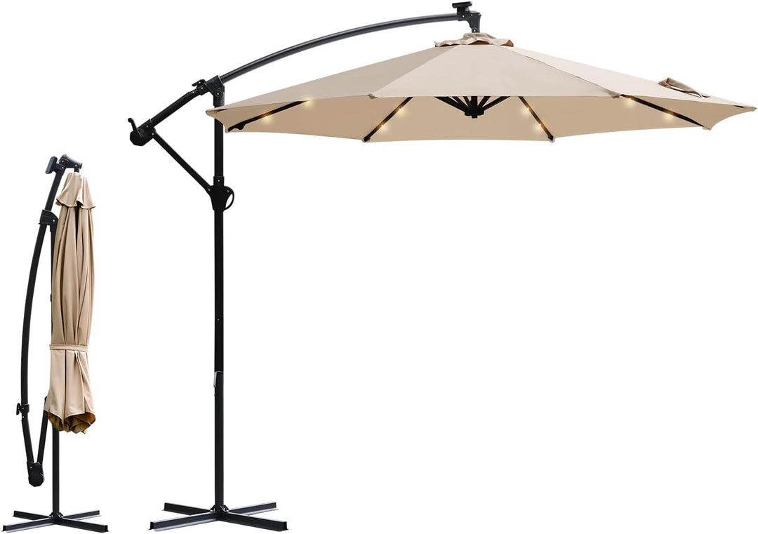 Sekey® LED Solar Ampelschirm 300cm LED Sonnenschirm-Solarbetrieben - UV50+ Sonnenschutz - Robust und