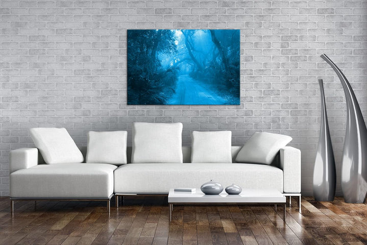 deyoli tropischer Waldweg Format: 80x60 Effekt: Monocrome Blau als Leinwand, Motiv fertig gerahmt au