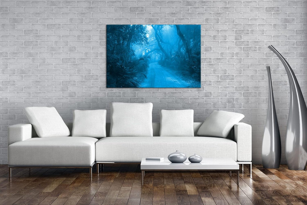 deyoli tropischer Waldweg Format: 80x60 Effekt: Monocrome Blau als Leinwand, Motiv fertig gerahmt au