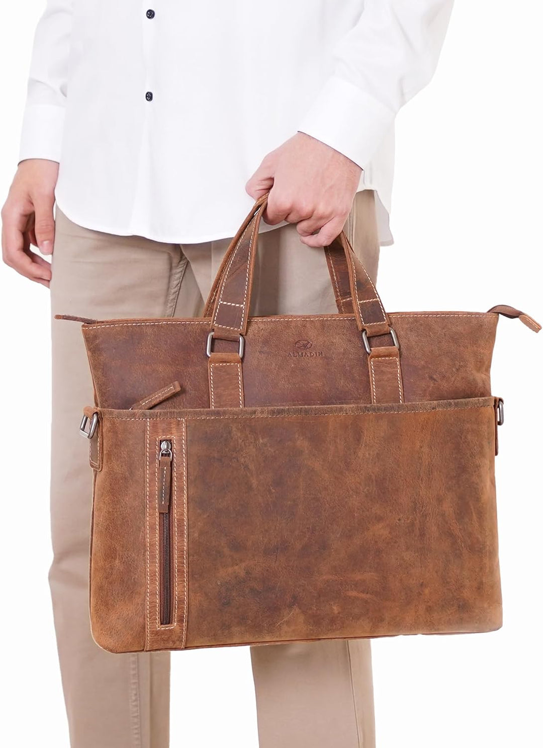 ALMADIH Leder Laptoptasche Aktentasche LEO Premium Rindsleder bv Business Tasche Umhängetasche Unita