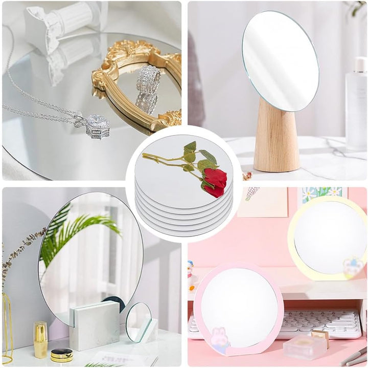 OLYCRAFT 6 Stück 20cm Runder Spiegelteller Platte Glas Runde Spiegel Tabletts Kerze Platten Kreis Sp