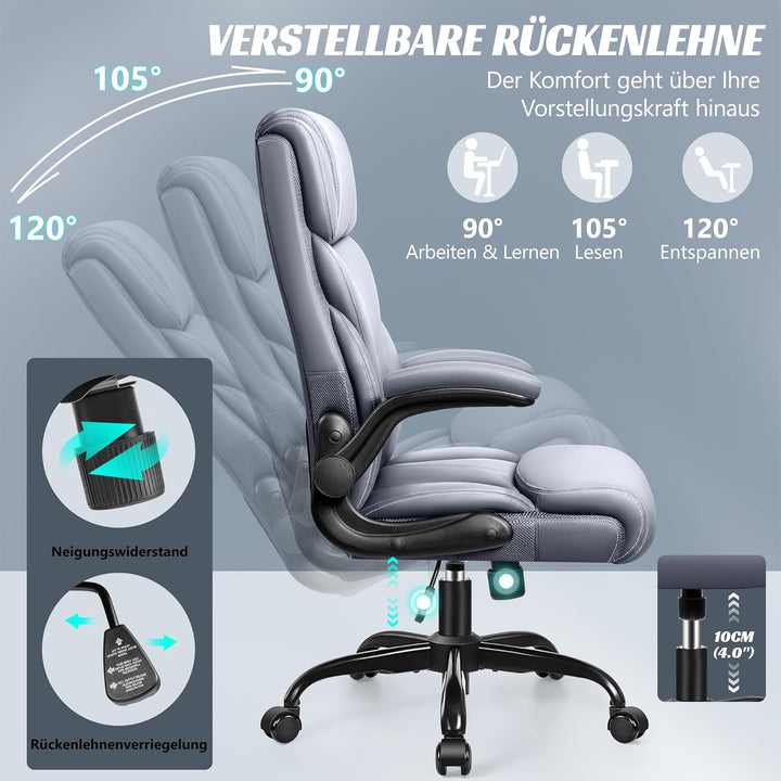 FelixKing Chefsessel, Ergonomischer Bürostuhl, Grosser und hoher Computerstuhl, Home Office Stuhl mi