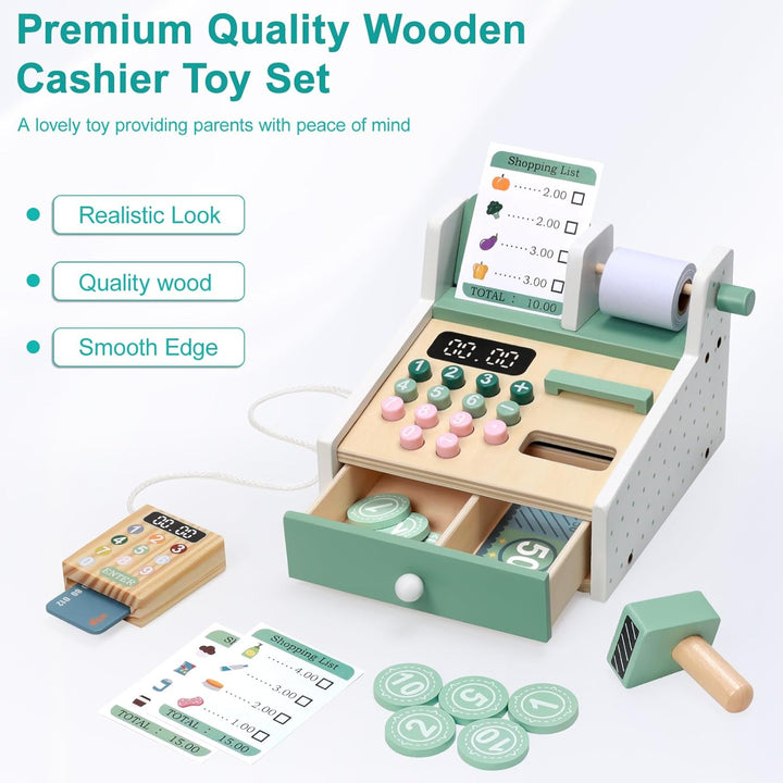 OSLINE Geschenk für 2 3 4 5 Jährige Mädchen Junge,Montessori Holz Spielzeug Kasse Kinderab 2-5 Jahr,