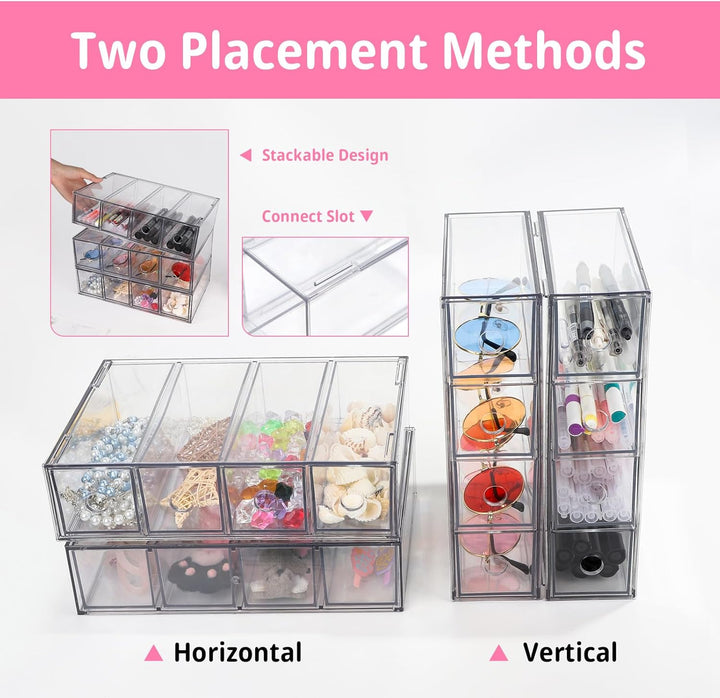 SUPAWAY 3 Stück Schubladenorganizer mit 12 Fächern Schubladenbox Stapelbar Schreibtisch-Organizer mi