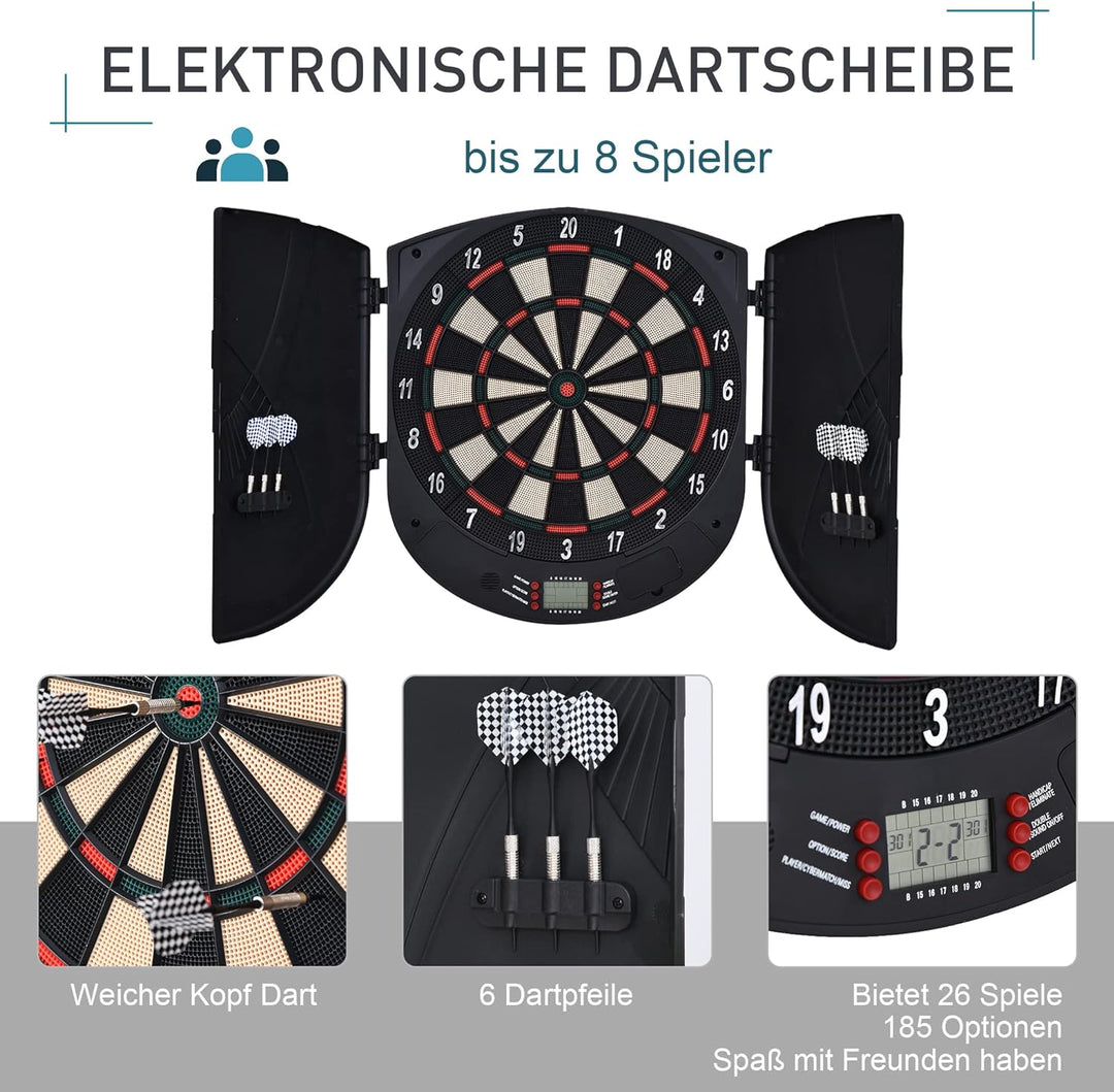 HOMCOM Elektronische Dartscheibe mit Tür Soundeffekte Dartboard Dart-Set mit automatische Wertung 6