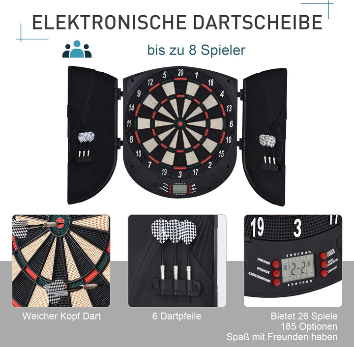 HOMCOM Elektronische Dartscheibe mit Tür Soundeffekte Dartboard Dart-Set mit automatische Wertung 6