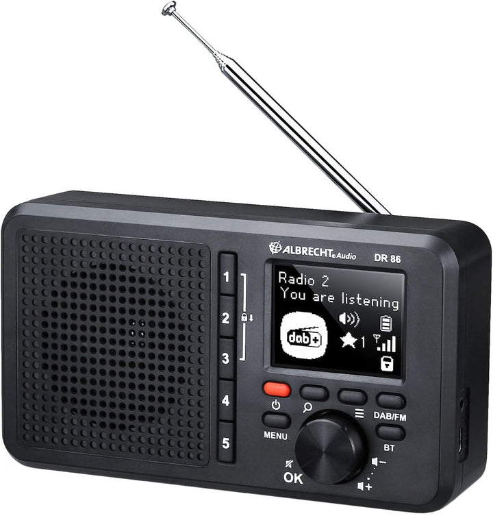 Albrecht DR 86 kleines Seniorenradio, 27861, DAB+/UKW, Musik Streaming, integrierter 2200mAh Akku, F