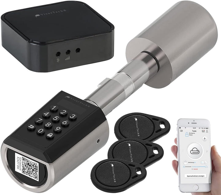 VisorTech Türzylinder: Elektronischer Tür-Schliesszylinder, Transponder, App, IP65, m Gateway (Elekt