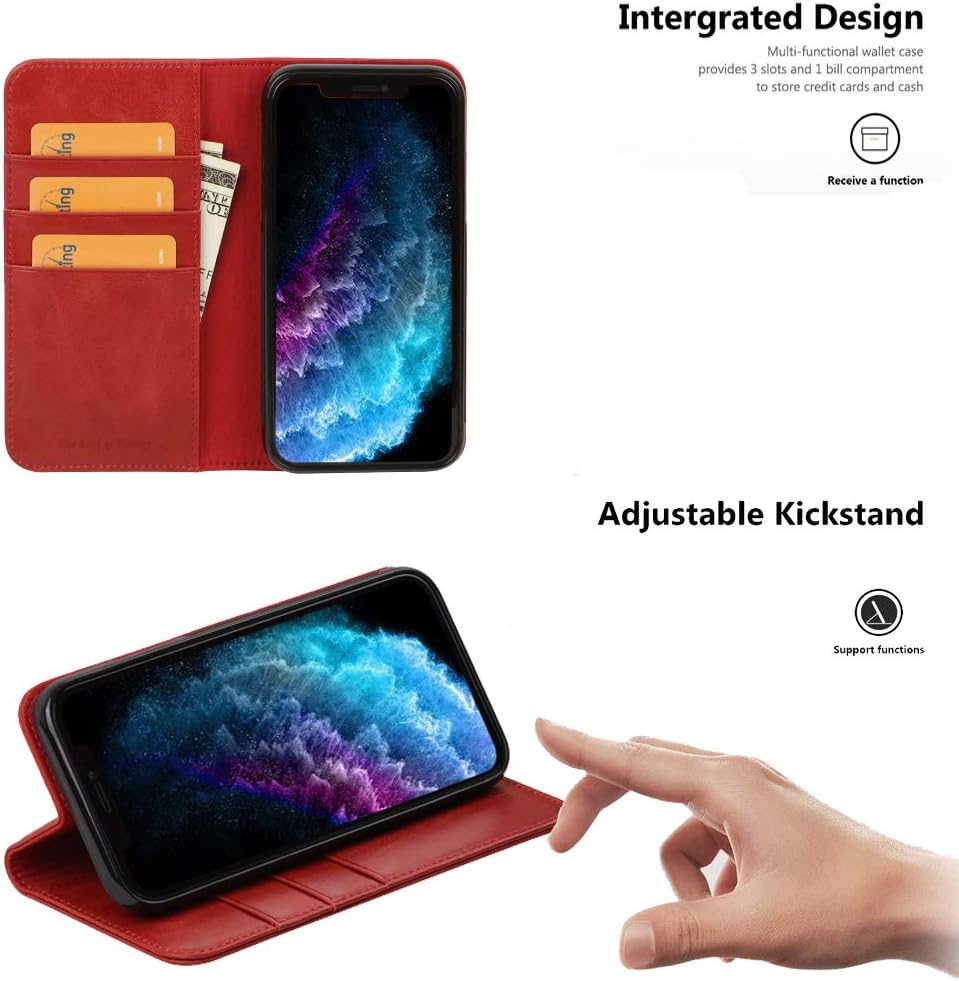 VISOUL Hülle für iPhone 11 Pro Max,Stossfeste Handyhülle [Rindsleder TPU Magnetische Klapphülle Kart