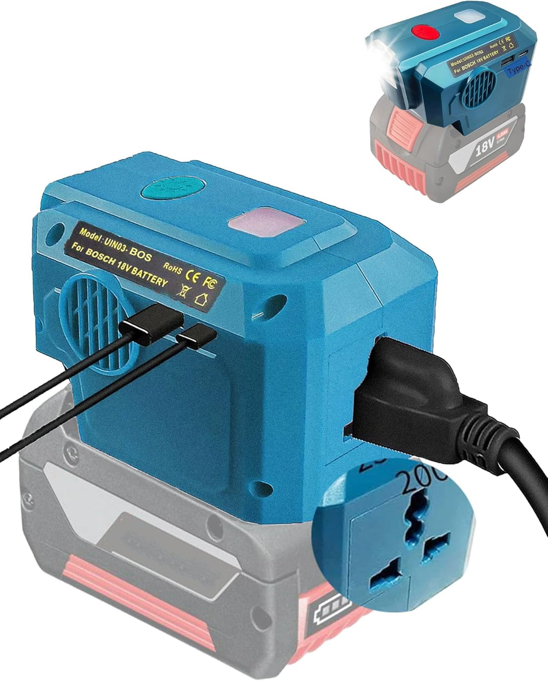 TPDL 200W Akku Wechselrichter für Bosch 18V GBA Akku,DC 18V auf AC 220V Spannungswandler Konverter P