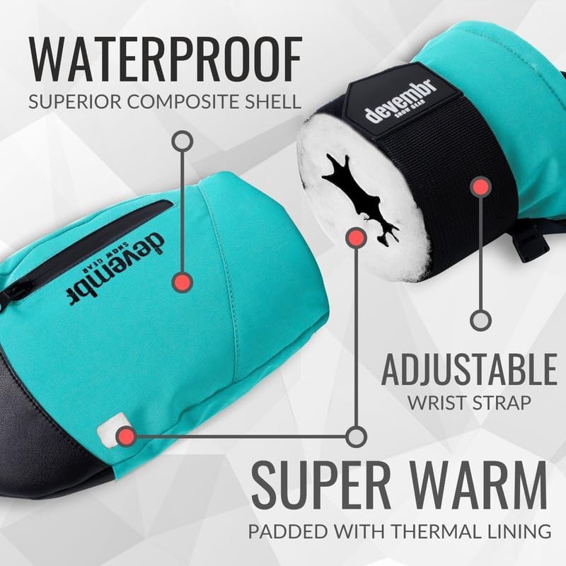 devembr Ski-Fäustlinge mit Handgelenkschützern, Warme Snowboard-Fäustlinge, Wasserdicht (S/M/L) Blau