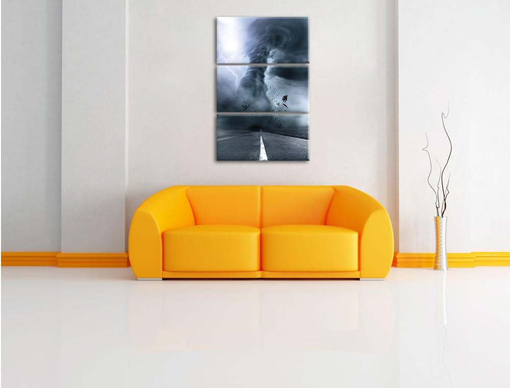 Pixxprint Wirbelsturm auf Highway als Leinwandbild/Grösse: 3 Teilig (120x80) cm/Wandbild/Kunstdruck/