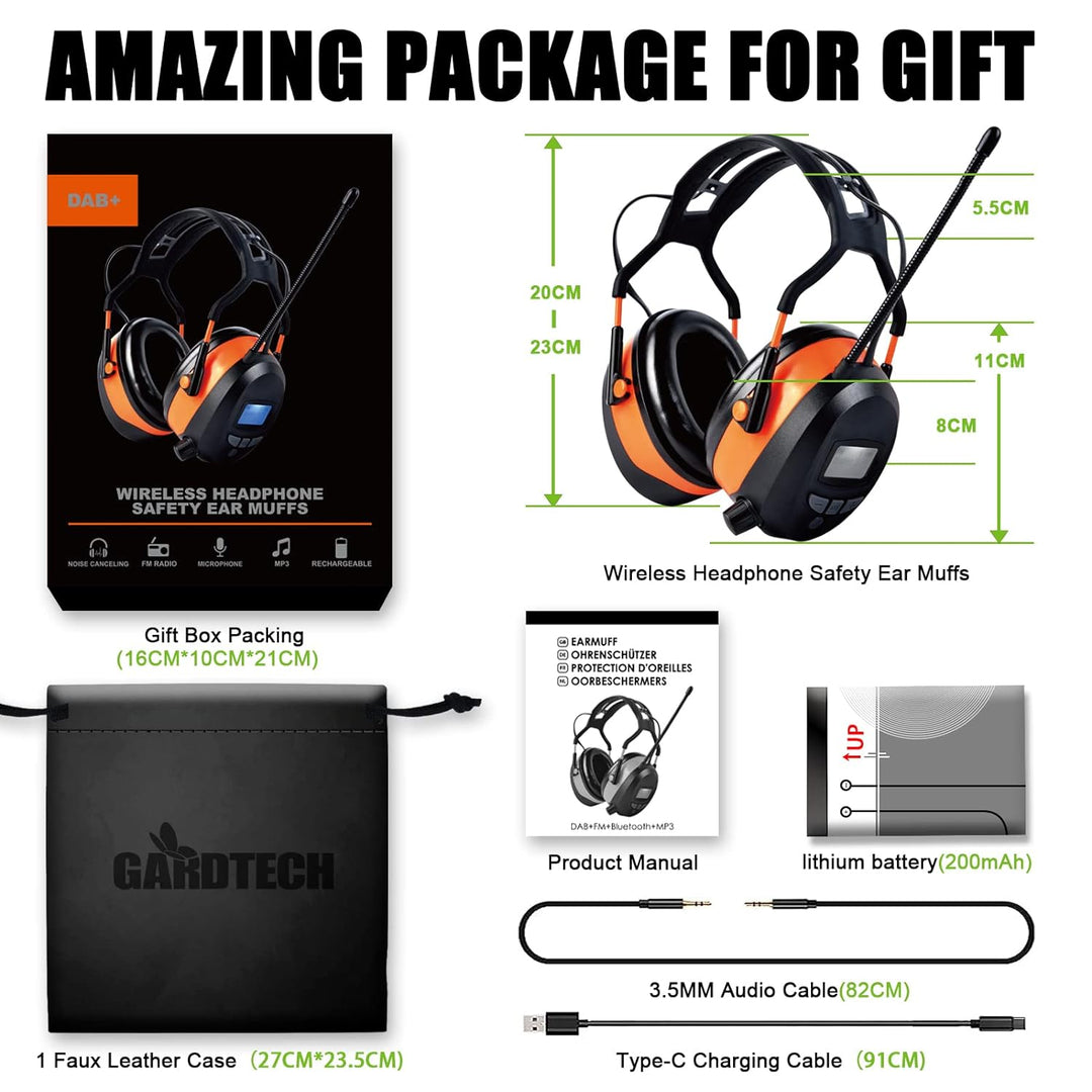 Gardtech Gehörschutz mit DAB + / FM-Radio, Bluetooth, MP3, Sicherheitsohrschützer mit NRR 29dB, Lärm