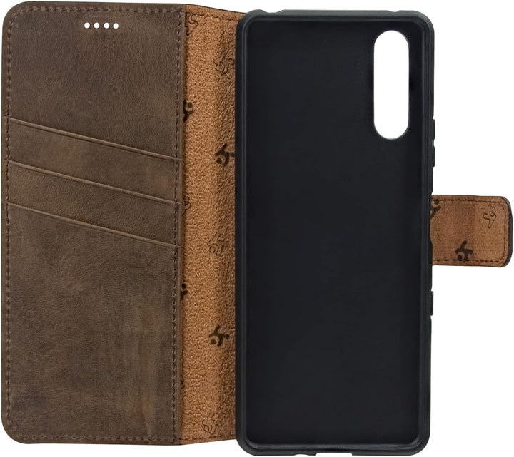 Suncase Book-Style Hülle kompatibel mit Sony Xperia 10 III 3 (2021) Leder Tasche (Slim-Fit) Lederhül