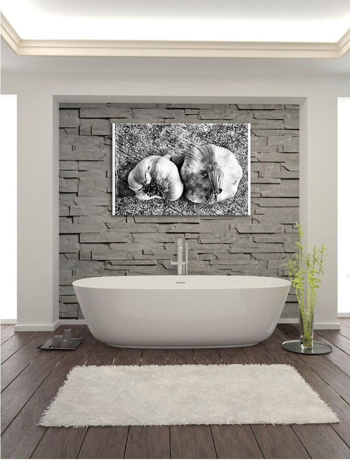 Pixxprint Zwei Knoblauchknollen / 100x70cm Leinwandbild bespannt auf Holzrahmen/Wandbild Kunstdruck