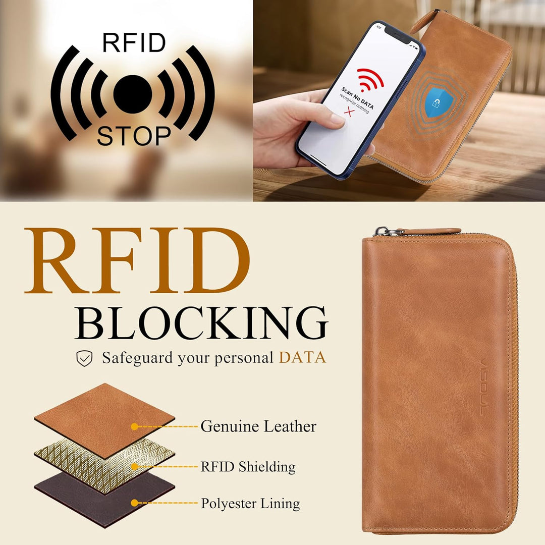 VISOUL Premium Brieftasche Echtleder/Italienisches Leder mit RFID-Schutz, XL Geldbörse für Herren Kh