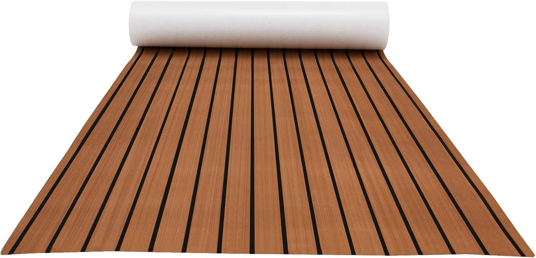 COSTWAY Bodenbelag für Boote Selbstklebend, 240 x 90 cm, Teak Eva Schaum Deckbeschläge, Rutschfester