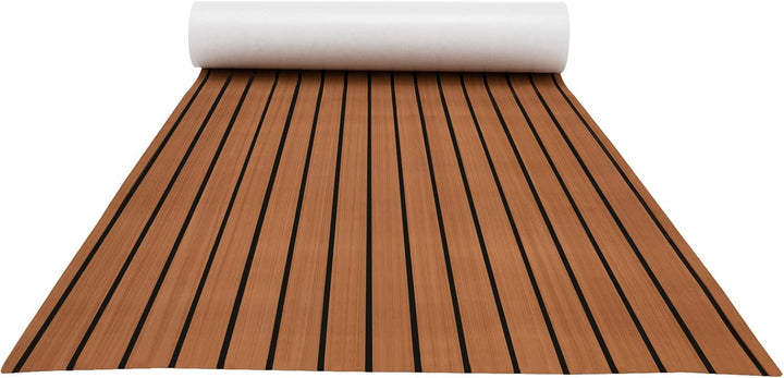 COSTWAY Bodenbelag für Boote Selbstklebend, 240 x 90 cm, Teak Eva Schaum Deckbeschläge, Rutschfester