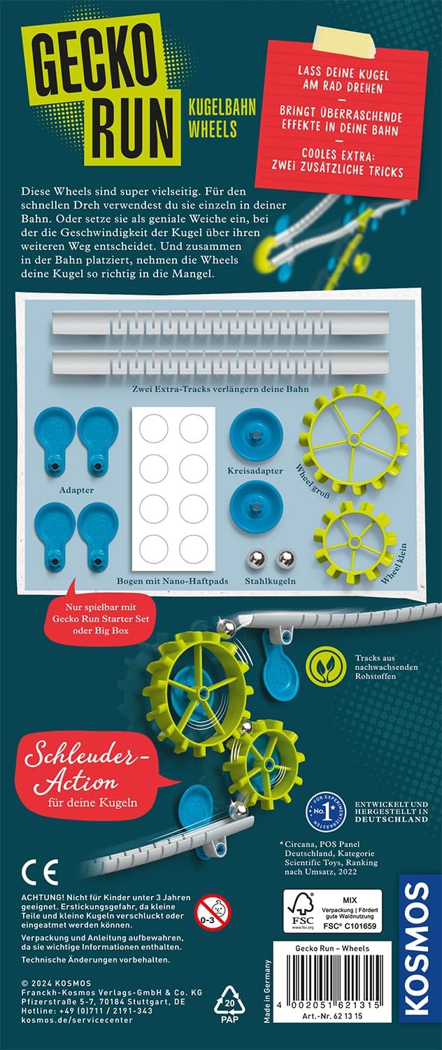 KOSMOS Gecko Run Bundle Big Box & Erweiterung Wheels Erweiterbare Kugelbahn für Kinder, Vertikale Ku