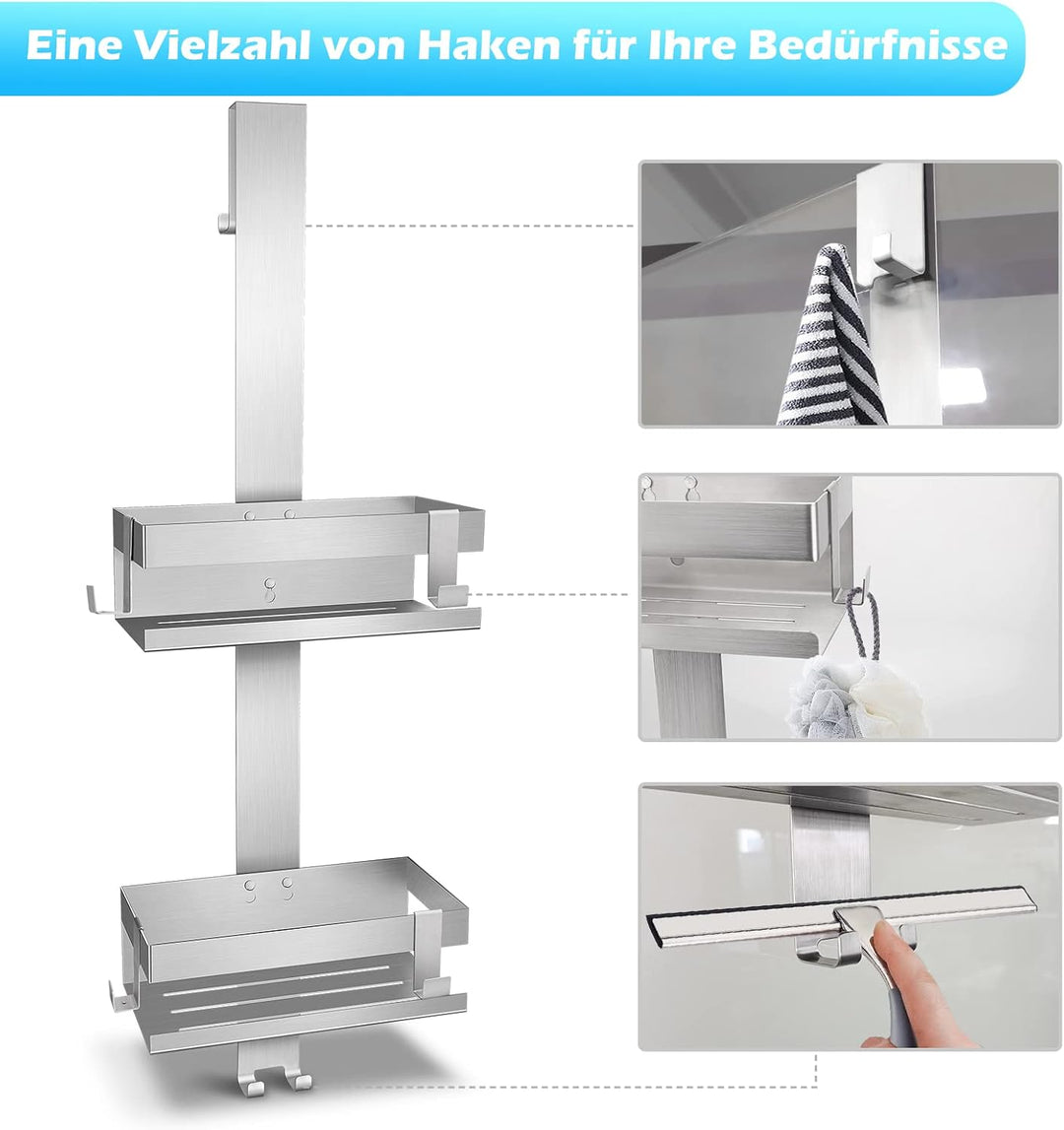 UUlioyer Duschablage zum Hängen, Duschregal aus Edelstahl SUS304 ohne Bohrer für Rahmenlos Glastür,