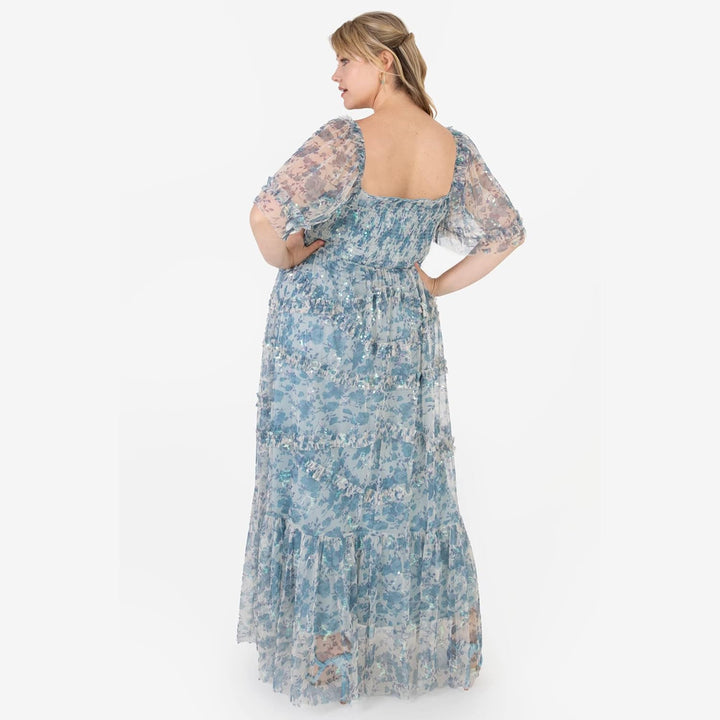 Lovedrobe Damen Womens Plus Size Maxi Dress for Ladies Short Flutter Sleeve Ruffle Pull On High Wais